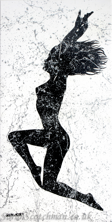 Sarah Scotchman Black Silhouette with Splatter Variable Edition Canvas Print with Enamel Edition 1/10 Signed & Numbered by the Artist 20 x 40” https://www.etsy.com/uk/shop/vanSadlerCreative